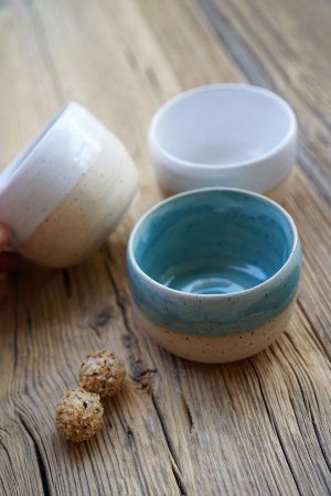 handgetöpferter Türkis beige natur Keramik Mocca Kaffee Becher