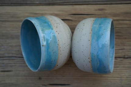 handgetöpferter Türkis beige natur Keramik Mocca Kaffee Becher