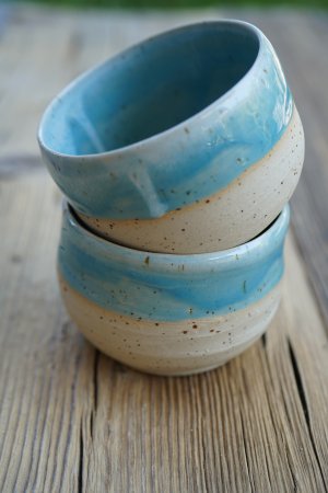 handgetöpferter Türkis beige natur Keramik Mocca Kaffee Becher