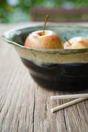 Ramenschale handgetöpfert -  Kaktusgrün schwarz  - Unikat