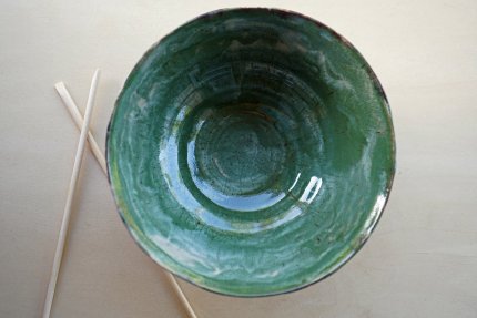 Ramenschale handgetöpfert -  Kaktusgrün schwarz  - Unikat