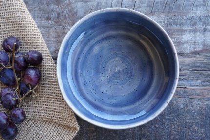 handgetöpferte meerblaue Keramik  Bowl Schale für Frühstücks Müsli, Quark oder Suppe